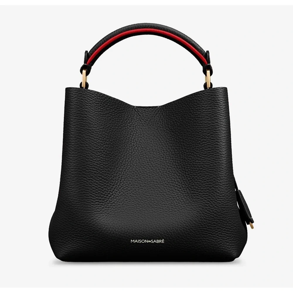 Maison de Sabre Small Hobo Bag Black Pomegranate Pebbled Leather Gold Hardware